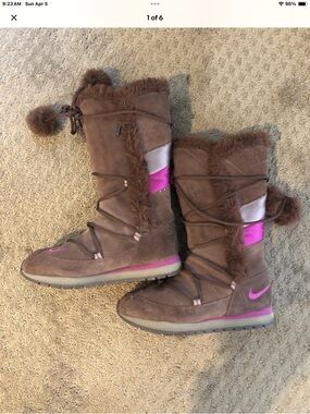 Nike Brown Suede Winter Boots with Pink Accents